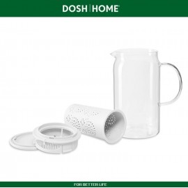 Заварочный кувшин GRUS белый с фильтром для чая и горячих напитков, 1.4 литра, термостойкое стекло, DOSH