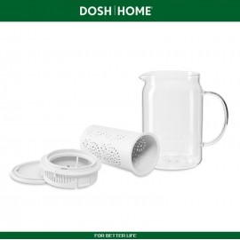 Заварочный кувшин GRUS белый с фильтром для чая и горячих напитков, 1 литр, термостойкое стекло, DOSH
