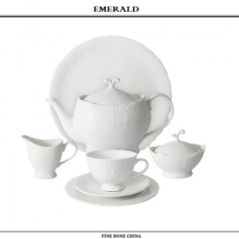 Чайный сервиз La Place Blanche, 40 предметов на 12 персон, костяной фарфор, Emerald