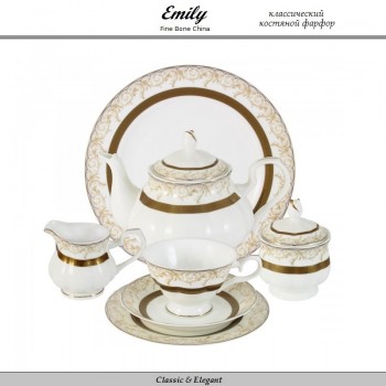 Чайный сервиз Leyla, 40 предметов на 12 персон, костяной фарфор, Emily