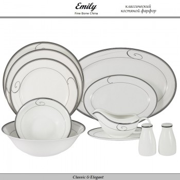 Обеденный сервиз Wave, 27 предметов на 6 персон, костяной фарфор, Emily