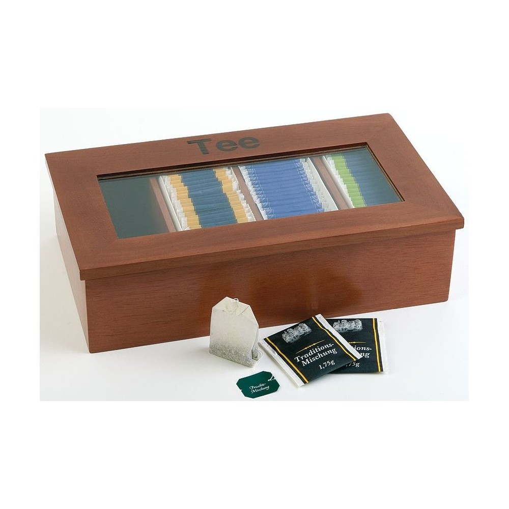 Коробка-шкатулка для чайных пакетиков, 4 ячейки, темное дерево, APS 