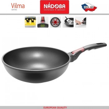 VILMA Антипригарный Вок со съемной ручкой, индукционное дно, D 28 см, минеральное покрытие, Nadoba