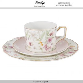 Комплект чайный Flowers, сервиз 21 предмет на 6 персон, костяной фарфор, Emily