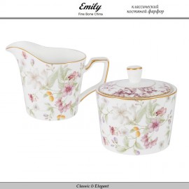 Комплект чайный Flowers, сервиз 21 предмет на 6 персон, костяной фарфор, Emily