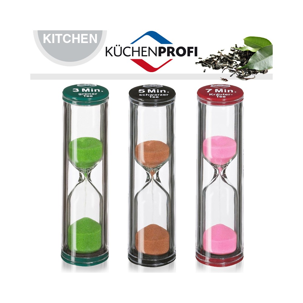 Набор песочных часов для заваривания чая, 3 предмета, стекло, кварц, Kuchenprofi