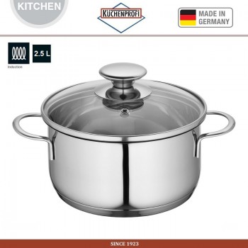 Кастрюля с крышкой, 2,5 л, D 20 см, нержавеющая сталь 18/10, закаленное стекло, Kuchenprofi