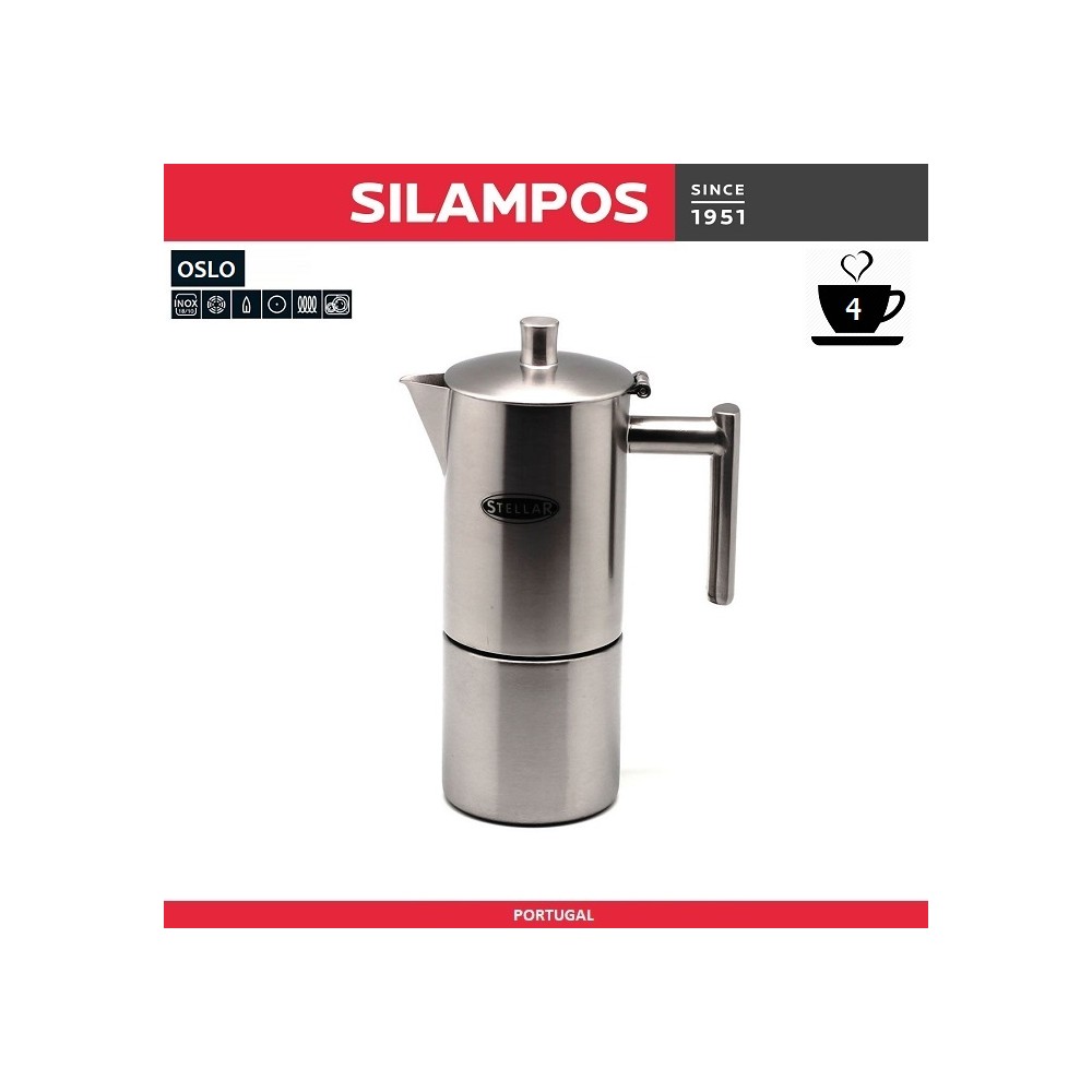 Гейзерная кофеварка OSLO, на 4 чашки, индукционное дно, Silampos