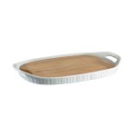 Блюдо для подачи стеклофарфор с бамбуковой доской, L 40 см, W 25 см, серия French White, CORNINGWARE