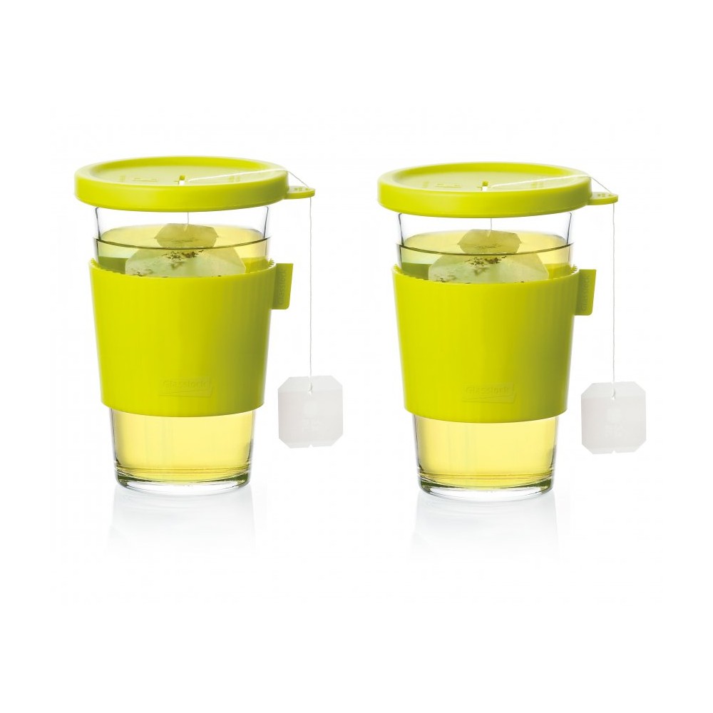 Набор стаканов для напитков, 2 шт, 380 мл, стекло, зеленый, GLASSLOCK