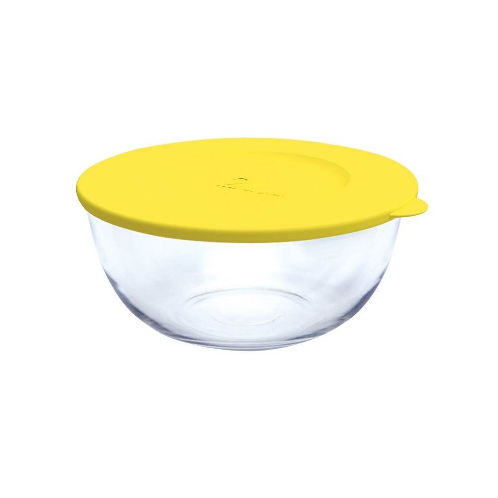 Миска круглая (салатник), жёлтая крышка, V 2 л, стекло боросиликатное, серия Easy Mix, GLASSLOCK