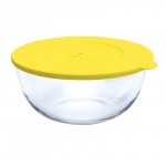 Миска круглая (салатник), жёлтая крышка, V 2 л, стекло боросиликатное, серия Easy Mix, GLASSLOCK