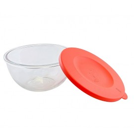 Миска круглая (салатник), красная крышка, 1 л, стекло боросиликатное, серия Easy Mix, GLASSLOCK
