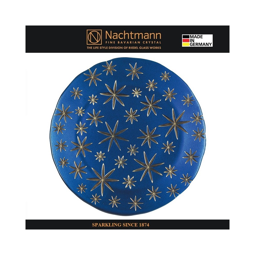 Блюдо GOLDEN STARS праздничное, 32 см, синий-золотой, бессвинцовый хрусталь, Nachtmann