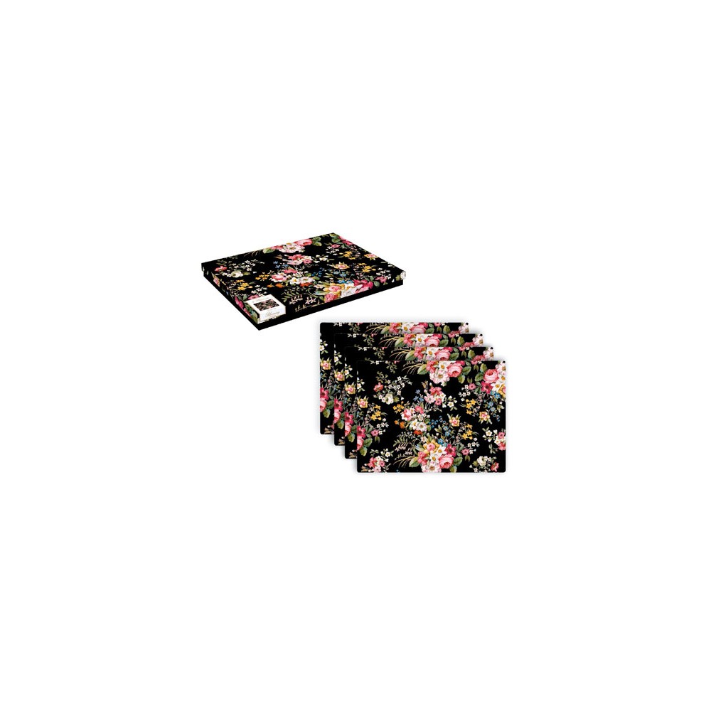 Набор настольных подкладок, L 40 см, W 30 см, 4 шт, пробка, серия Blooming Opulence Black, Easy Life