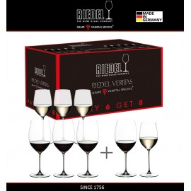 Набор бокалов "PAY 6 GET 8" для красных и белых вин, 8 шт, машинная выдувка, VERITAS, RIEDEL