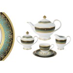 Чайный сервиз на 12 персон, 42 предмета, костяной фарфор, серия Принц (бирюза), Shibata
