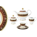 Чайный сервиз на 6 персон, 23 предмета, костяной фарфор, серия Принц (бордо), Shibata