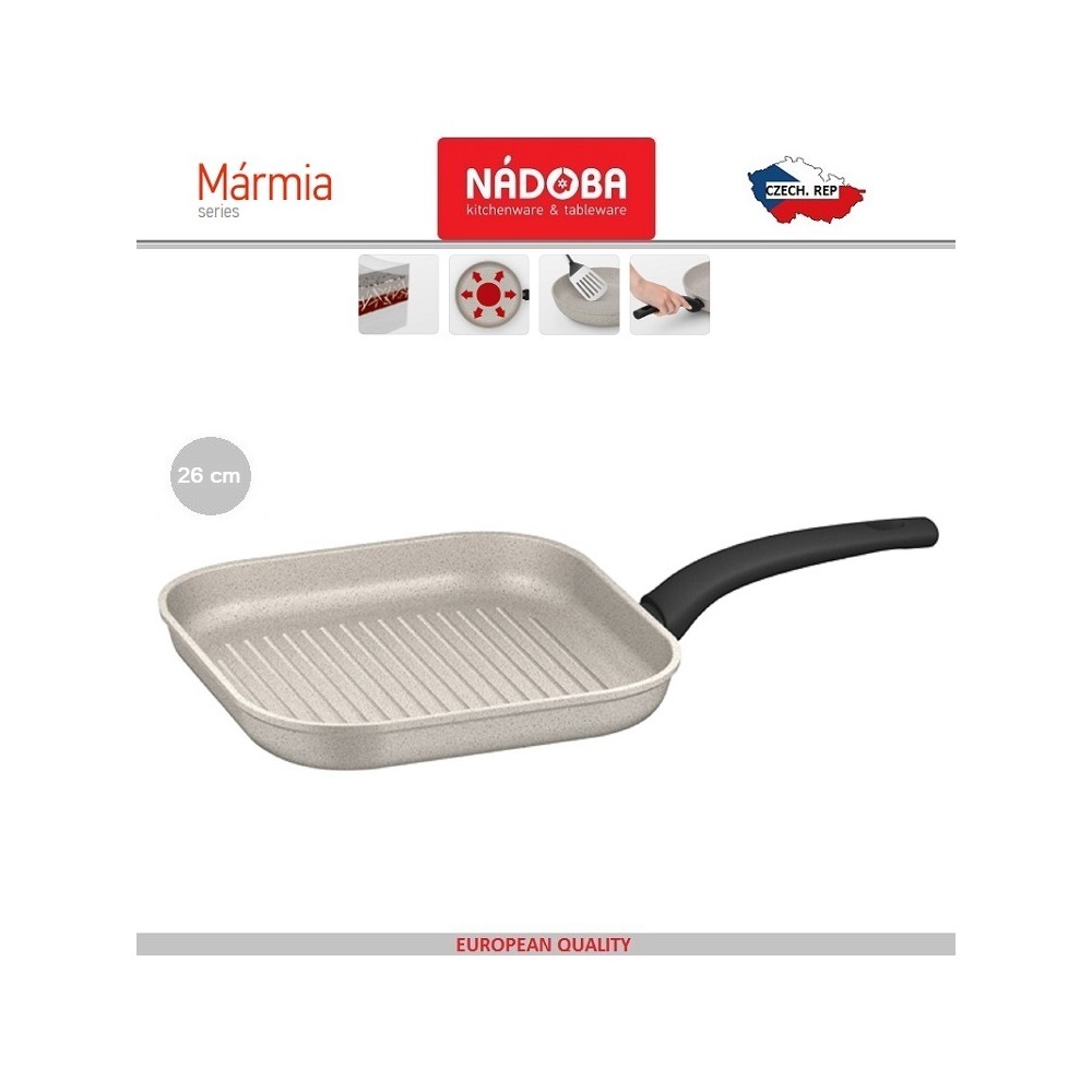 MARMIA Антипригарная гриль-сковорода, индукционное дно, 26 х 26 см, титановое покрытие, Nadoba