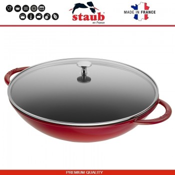 Вок SPECIALS, 4.4 л, D 30 см, чугун литой, эмаль, цвет вишня, Staub