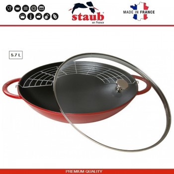 Вок SPECIALS, 5.7 л, D 37 см, чугун литой, эмаль, цвет вишня, Staub