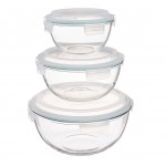 Набор круглых мисок (салатников) с крышкой, 3 шт, 1 л, 2 л, 4 л, GlassLock, стекло - Корея