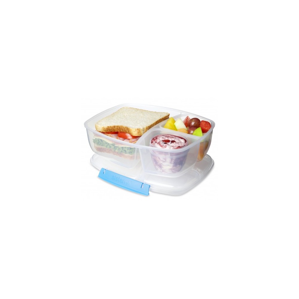 Контейнер пищевой 3-х секционный с баночкой для соуса, 2 л, эко-пластик пищевой, серия Klip IT, SISTEMA
