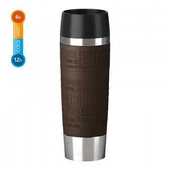 Термокружка TRAVEL MUG Grande, 0,5 л, сталь 18/10, пищевой силикон, коричневый, серия Let's Go, Emsa
