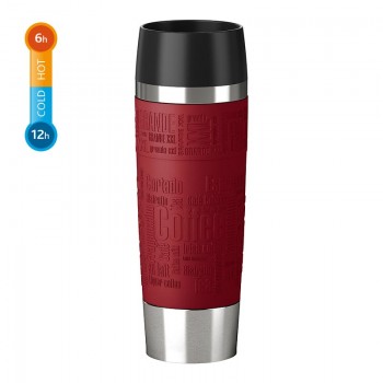 Термокружка TRAVEL MUG Grande, 0,5 л, сталь 18/10, пищевой силикон, красный, серия Let's Go, Emsa