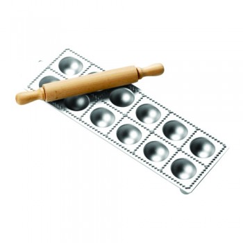 Форма для равиолей со скалкой на 12 штук, L 34 см, W 12 см, алюминий пищевой, дерево, Casalinghi