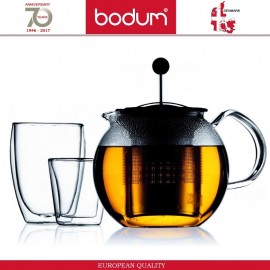 Заварочный чайник ASSAM со стальным пресс-фильтром, 1500 мл, хром, черный, BODUM