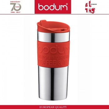 Дорожная кружка TRAVEL с защитным ободком и клапаном, 350 мл, стальной, красный, BODUM