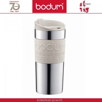 Дорожная кружка TRAVEL с защитным ободком и клапаном, 350 мл, стальной, белый, BODUM