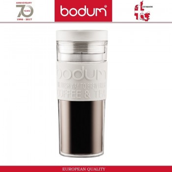 Дорожная кружка TRAVEL с защитным ободком, 450 мл, прозрачный, белый, BODUM