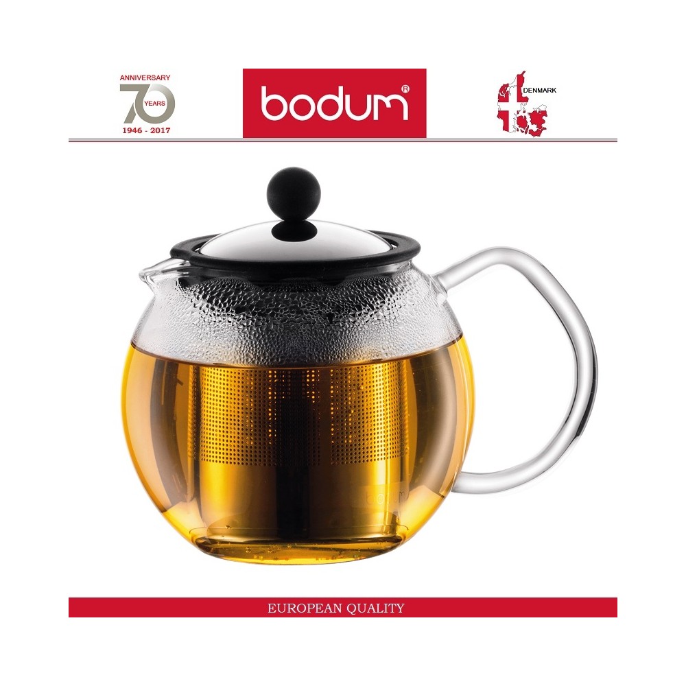 Заварочный чайник ASSAM со стальным пресс-фильтром, 1000 мл, хром, черный, BODUM
