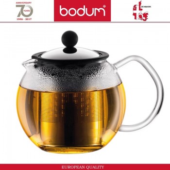 Заварочный чайник ASSAM со стальным пресс-фильтром, 500 мл, хром, черный, BODUM
