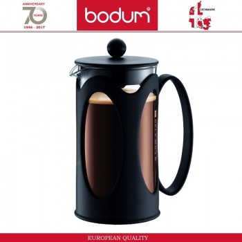 Кофейник с прессом «Кения Нью»; стекло, пластик; 1л; D=10, 5, H=20, 5, L=15см; черный, прозр.