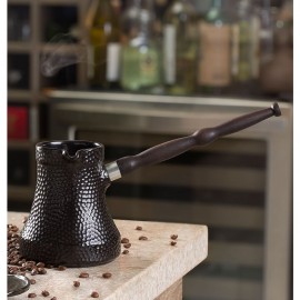 Турка для кофе, 350 мл, цвет черный, керамика, дерево, сталь, серия Ibriks Hammered, CERAFLAME