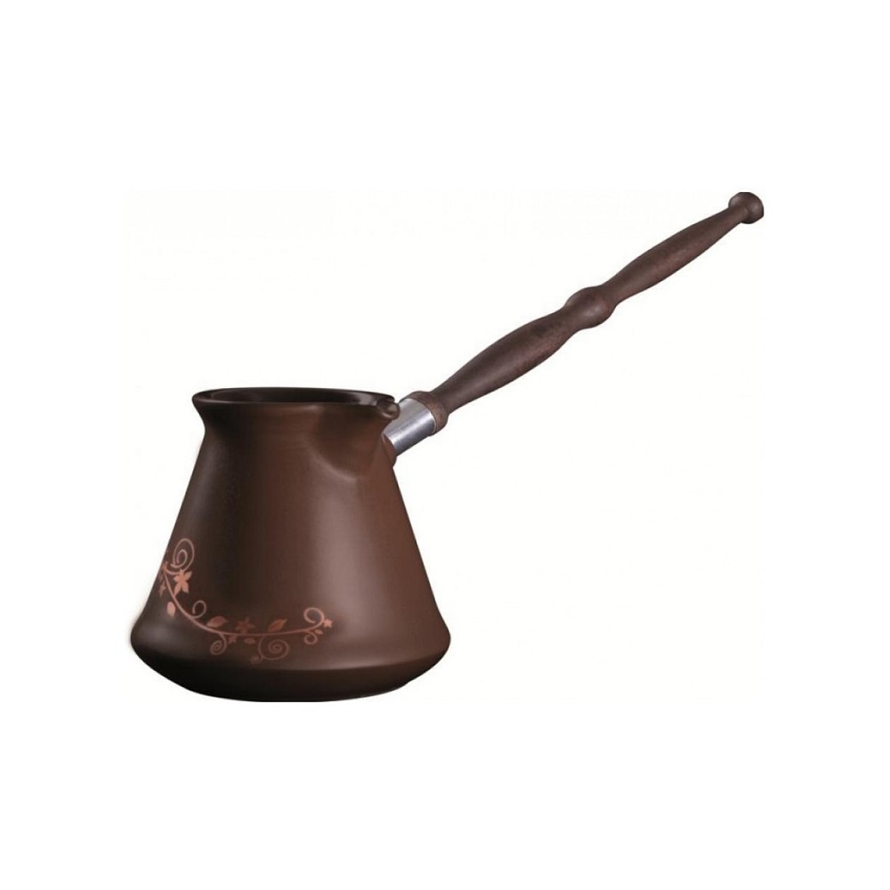 Турка для кофе, 500 мл, цвет шоколад с декором, керамика, дерево, сталь, серия Ibriks, CERAFLAME