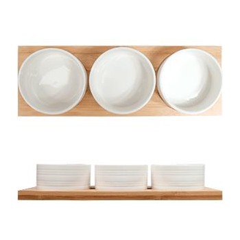 Набор емкостей на подставке, 3 шт по 200 мл, бамбук, фарфор