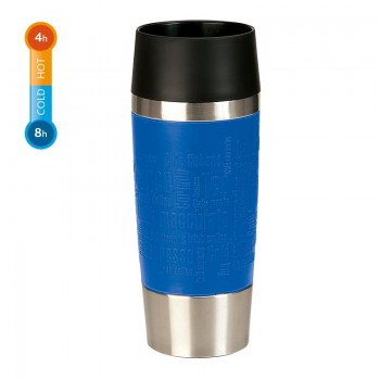 Термокружка TRAVEL MUG, 0,36 л, сталь 18/10, пищевой силикон, синий, серия Let's Go, Emsa