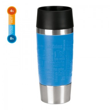 Термокружка TRAVEL MUG, 0,36 л, сталь 18/10, пищевой силикон, голубой, серия Let's Go, Emsa