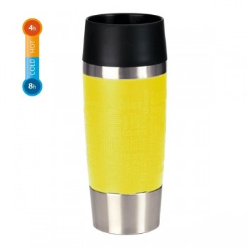 Термокружка TRAVEL MUG, 0,36 л, сталь 18/10, пищевой силикон, лимонный, серия Let's Go, Emsa