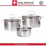 Набор посуды SD PS SET L3, 3 предмета и 2 крышки, сталь нержавеющая 18/10, серия PREMIUM STEEL, Swiss Diamond