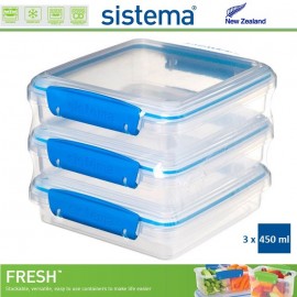Набор контейнеров для сэндвичей, FRESH синий, 3 шт по 450 мл, эко-пластик пищевой, SISTEMA
