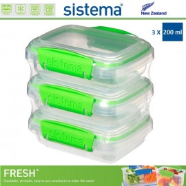 Набор контейнеров, FRESH зеленый, 3 шт по 200 мл, эко-пластик пищевой, SISTEMA