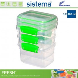 Набор контейнеров, FRESH зеленый, 3 по 400 мл, эко-пластик пищевой, SISTEMA