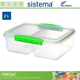 Контейнер двойной, FRESH зеленый, 2 л, эко-пластик пищевой, SISTEMA