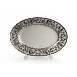Блюдо овальное, L 35 см, 1 шт, декор MIMOSA PRAGUE PLATINE, Tunisie Porcelaine