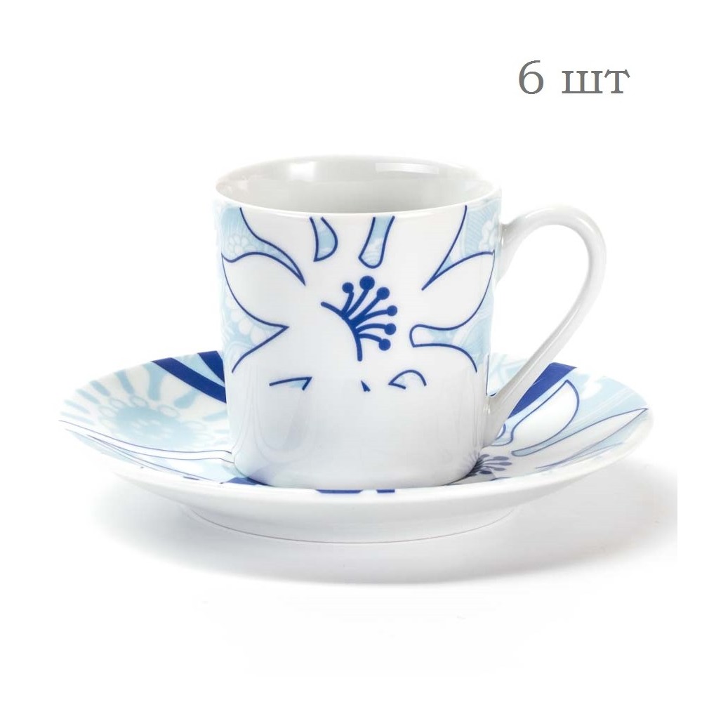 Комплект кофейных пар на 6 персон, 120 мл, серия Le Ciel Bleu, Tunisie Porcelaine